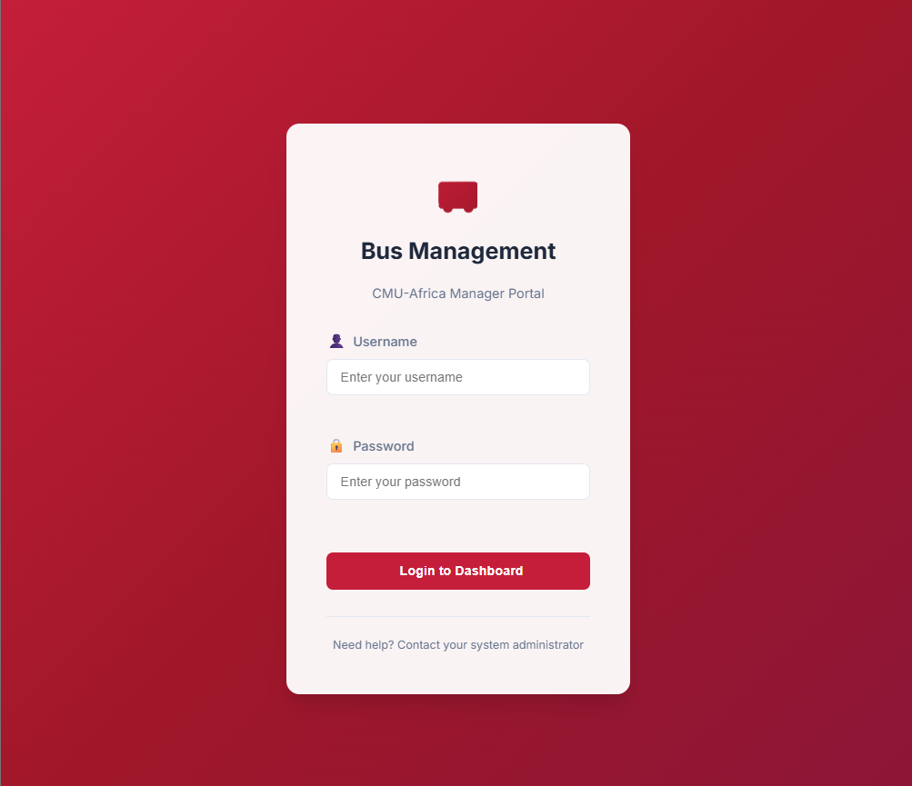 Bus management project login page preview